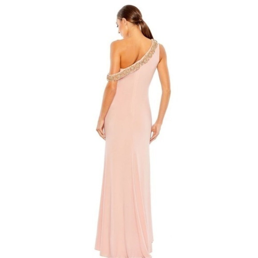 Mac Duggal Size 14 Light Pink One Shoulder Jeweled Long Maxi Gown Dress - Picture 4 of 8
